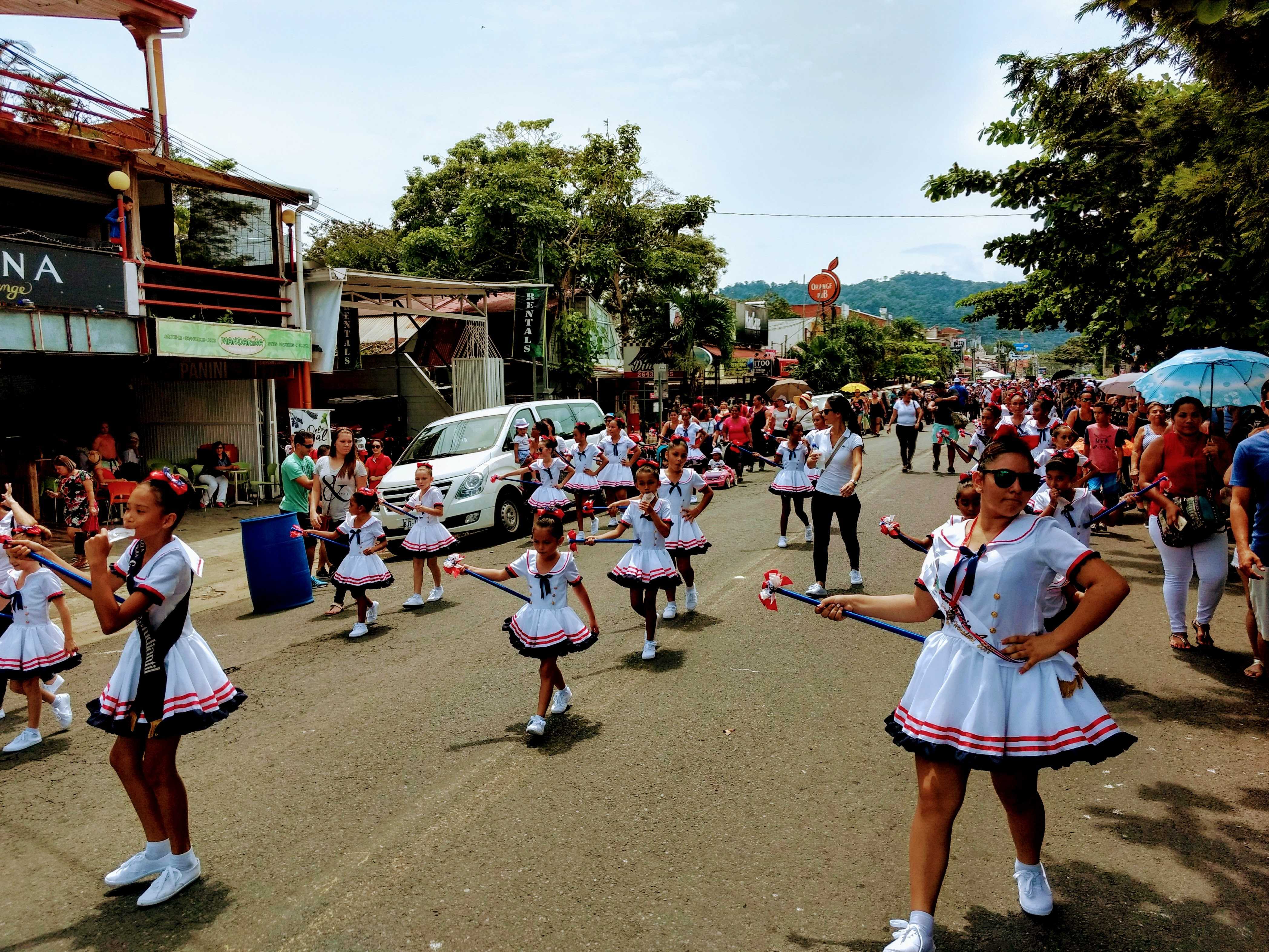 Kids marching in a typical Costa Rican parade