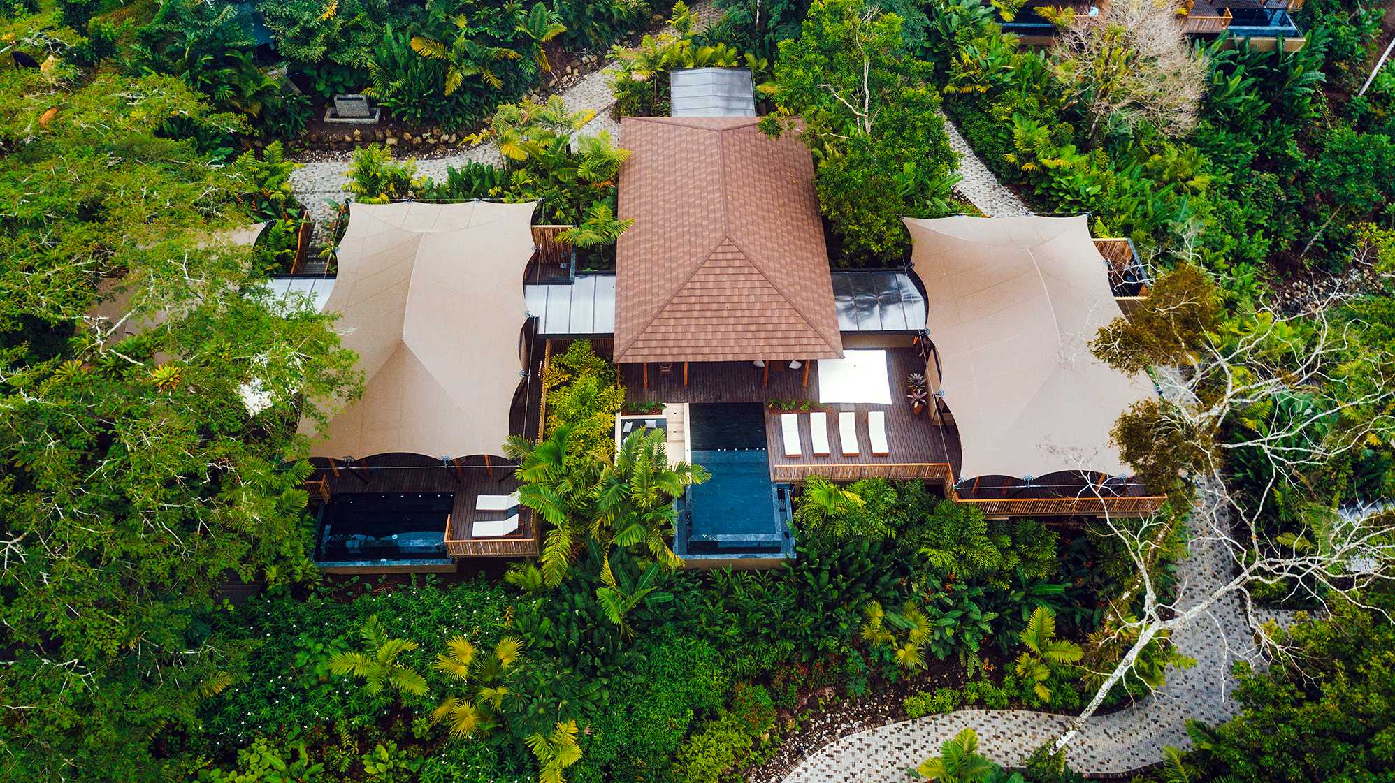 A jungle villa looked from above